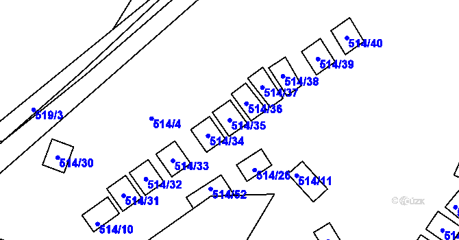 Parcela st. 514/35 v KÚ Práče, Katastrální mapa