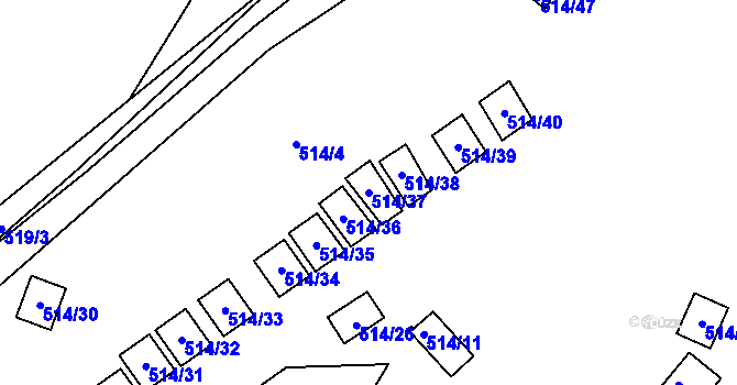 Parcela st. 514/37 v KÚ Práče, Katastrální mapa