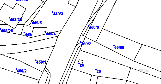 Parcela st. 460/7 v KÚ Práče, Katastrální mapa