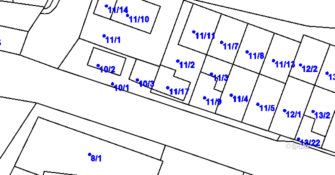 Parcela st. 11/17 v KÚ Práče, Katastrální mapa