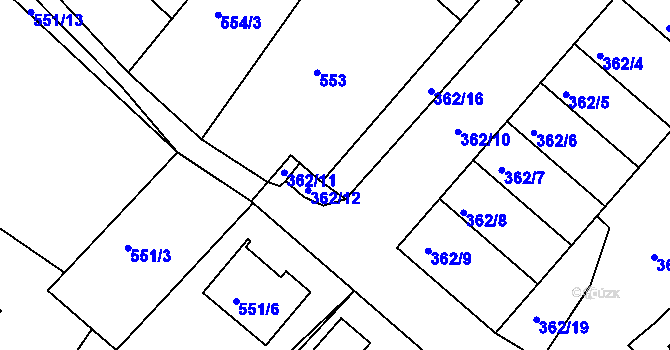 Parcela st. 362/20 v KÚ Práče, Katastrální mapa