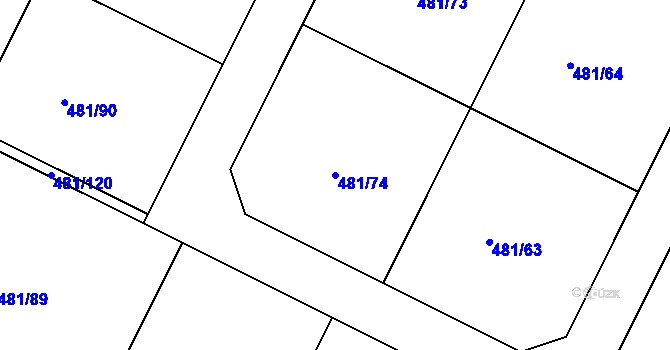Parcela st. 481/74 v KÚ Práče, Katastrální mapa
