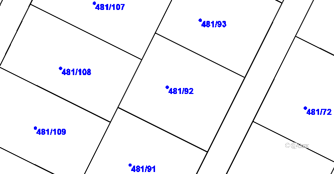 Parcela st. 481/92 v KÚ Práče, Katastrální mapa