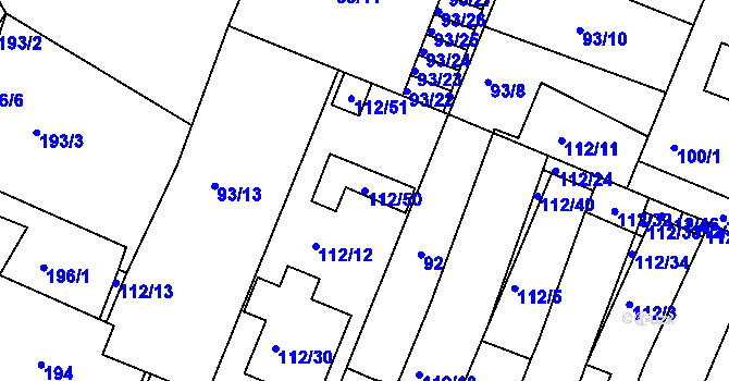Parcela st. 112/50 v KÚ Práče, Katastrální mapa