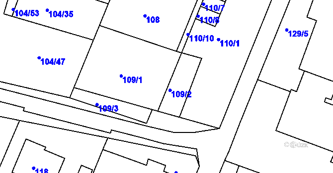 Parcela st. 109/4 v KÚ Práče, Katastrální mapa