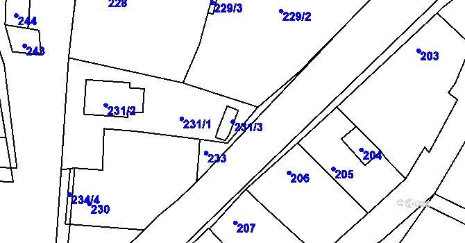 Parcela st. 231/3 v KÚ Práče, Katastrální mapa