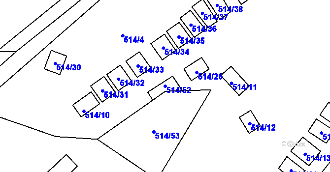 Parcela st. 514/52 v KÚ Práče, Katastrální mapa