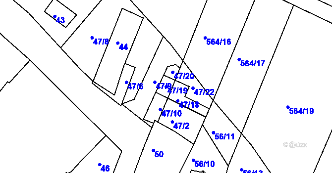 Parcela st. 47/19 v KÚ Práče, Katastrální mapa