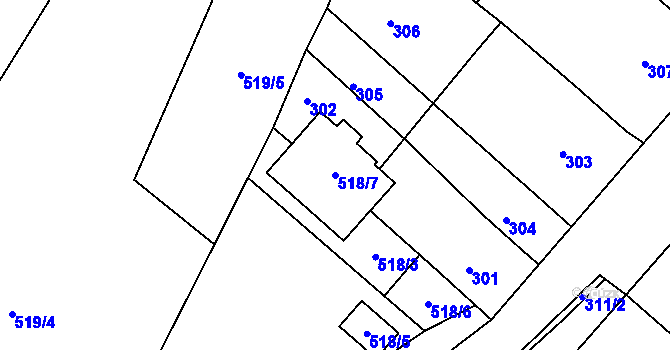 Parcela st. 518/7 v KÚ Práče, Katastrální mapa