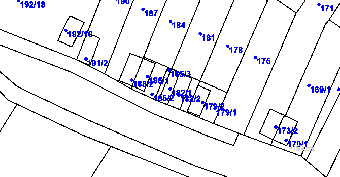 Parcela st. 182/1 v KÚ Práče, Katastrální mapa