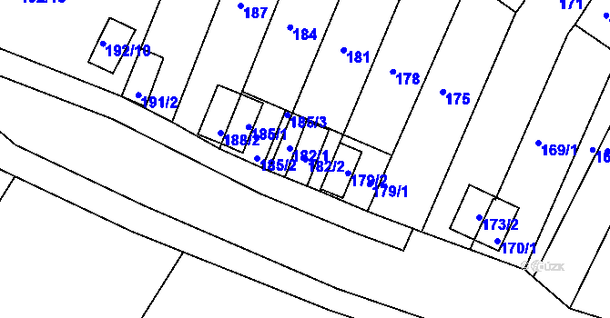 Parcela st. 182/2 v KÚ Práče, Katastrální mapa