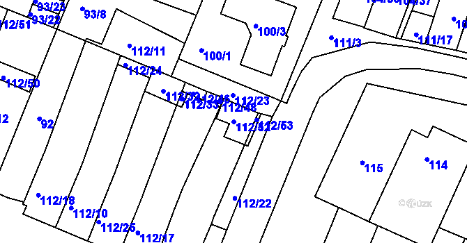 Parcela st. 112/52 v KÚ Práče, Katastrální mapa