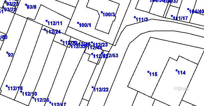Parcela st. 112/53 v KÚ Práče, Katastrální mapa