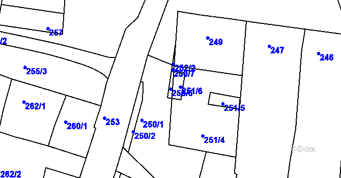 Parcela st. 250/6 v KÚ Práče, Katastrální mapa