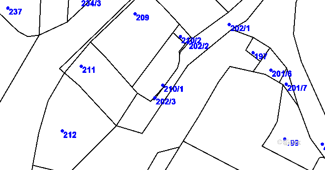 Parcela st. 210/1 v KÚ Práče, Katastrální mapa