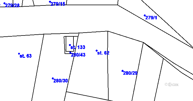 Parcela st. 62 v KÚ Prádlo, Katastrální mapa