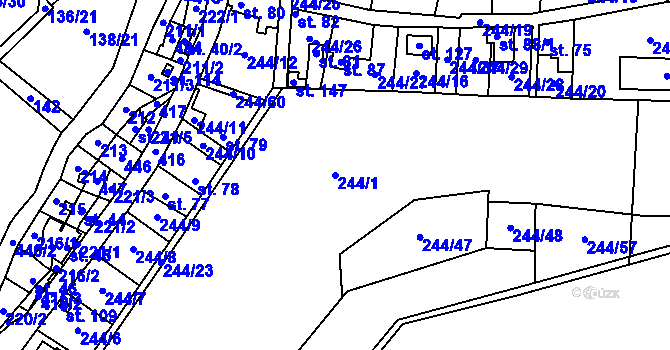 Parcela st. 244/1 v KÚ Prádlo, Katastrální mapa