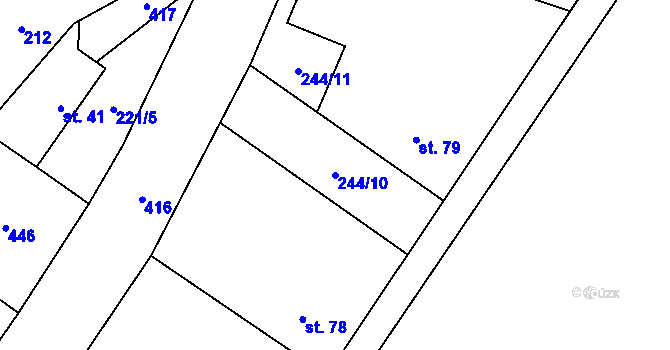 Parcela st. 244/10 v KÚ Prádlo, Katastrální mapa
