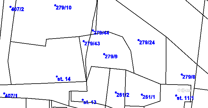 Parcela st. 279/9 v KÚ Prádlo, Katastrální mapa