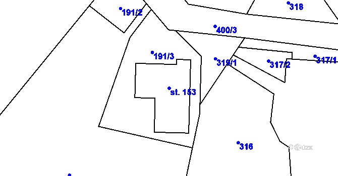Parcela st. 153 v KÚ Prádlo, Katastrální mapa