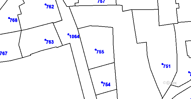 Parcela st. 755 v KÚ Staré Město, Katastrální mapa