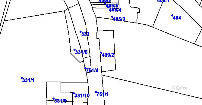 Parcela st. 409/2 v KÚ Hradčany, Katastrální mapa