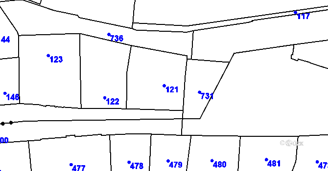 Parcela st. 121 v KÚ Hradčany, Katastrální mapa