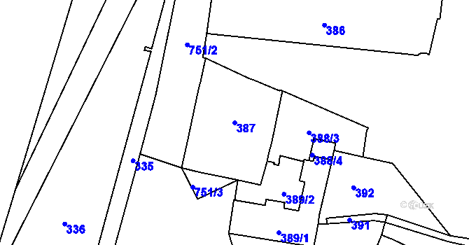 Parcela st. 387 v KÚ Hradčany, Katastrální mapa