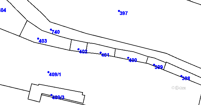 Parcela st. 401 v KÚ Hradčany, Katastrální mapa