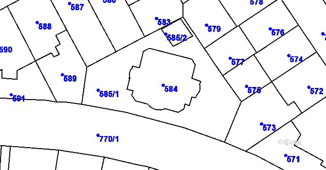 Parcela st. 584 v KÚ Hradčany, Katastrální mapa