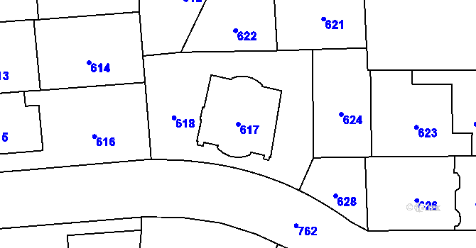 Parcela st. 617 v KÚ Hradčany, Katastrální mapa