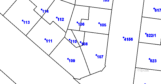 Parcela st. 108 v KÚ Vinohrady, Katastrální mapa
