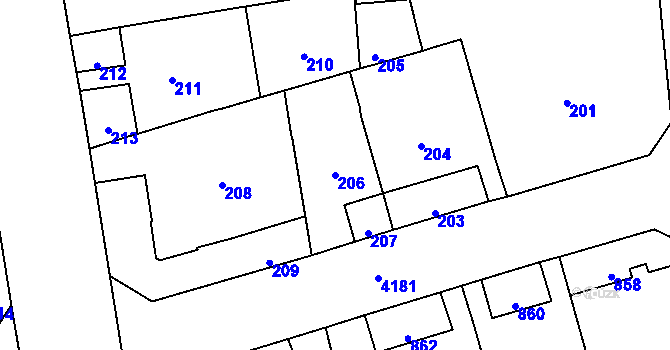 Parcela st. 206 v KÚ Vinohrady, Katastrální mapa