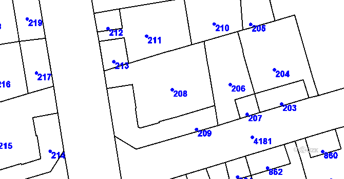 Parcela st. 208 v KÚ Vinohrady, Katastrální mapa