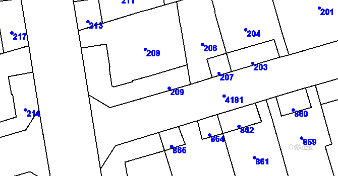 Parcela st. 209 v KÚ Vinohrady, Katastrální mapa
