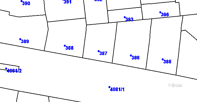 Parcela st. 387 v KÚ Vinohrady, Katastrální mapa