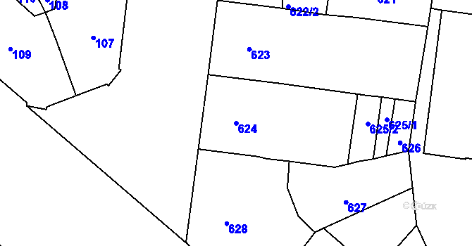 Parcela st. 624 v KÚ Vinohrady, Katastrální mapa