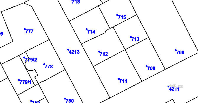 Parcela st. 712 v KÚ Vinohrady, Katastrální mapa