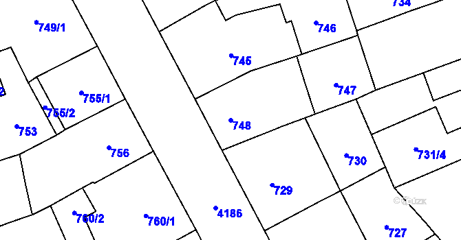 Parcela st. 748 v KÚ Vinohrady, Katastrální mapa