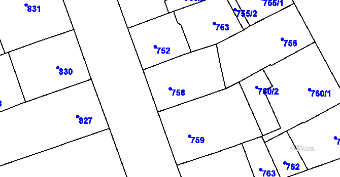 Parcela st. 758 v KÚ Vinohrady, Katastrální mapa