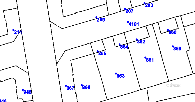 Parcela st. 865 v KÚ Vinohrady, Katastrální mapa
