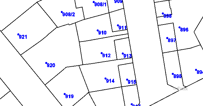 Parcela st. 912 v KÚ Vinohrady, Katastrální mapa