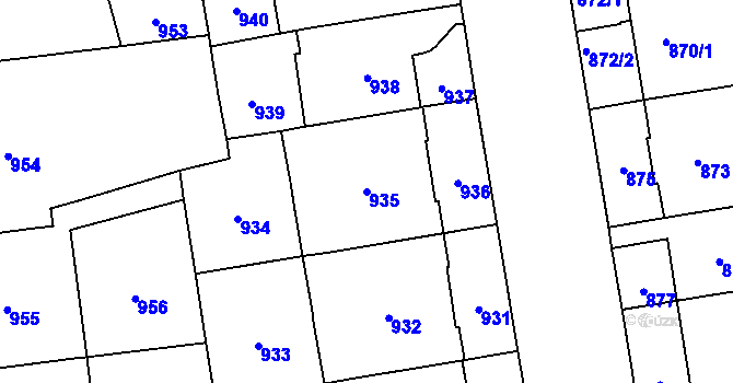 Parcela st. 935 v KÚ Vinohrady, Katastrální mapa