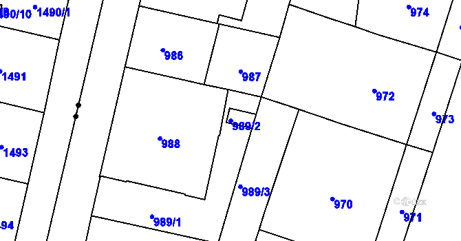 Parcela st. 989/2 v KÚ Vinohrady, Katastrální mapa