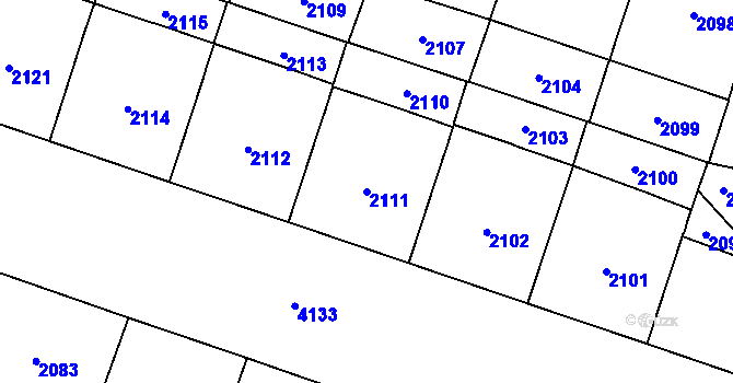Parcela st. 2111 v KÚ Vinohrady, Katastrální mapa