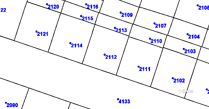 Parcela st. 2112 v KÚ Vinohrady, Katastrální mapa