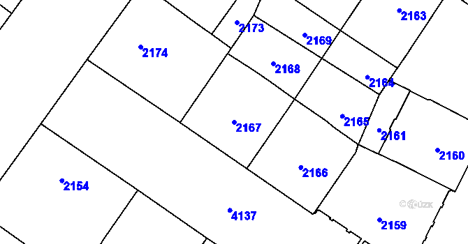 Parcela st. 2167 v KÚ Vinohrady, Katastrální mapa