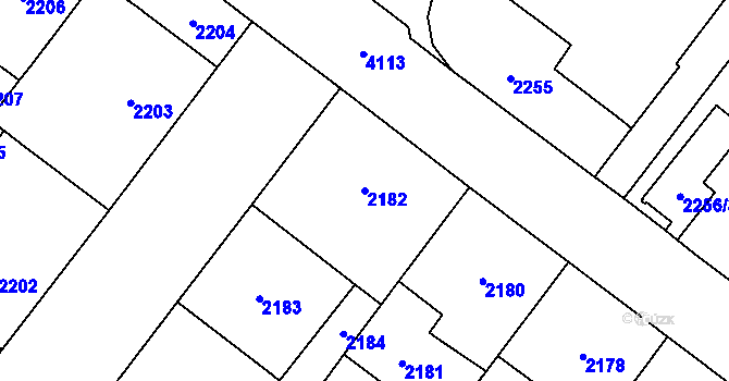 Parcela st. 2182 v KÚ Vinohrady, Katastrální mapa