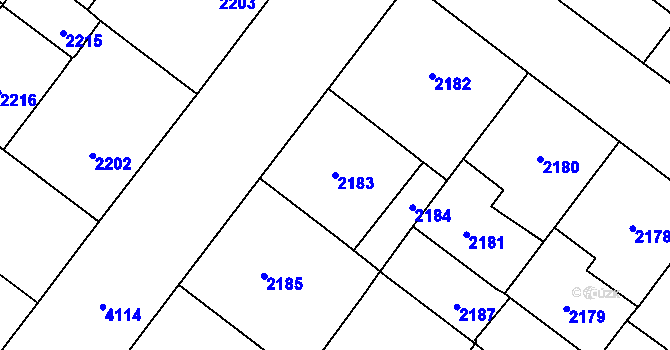 Parcela st. 2183 v KÚ Vinohrady, Katastrální mapa