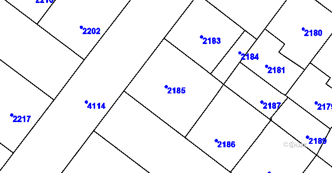 Parcela st. 2185 v KÚ Vinohrady, Katastrální mapa
